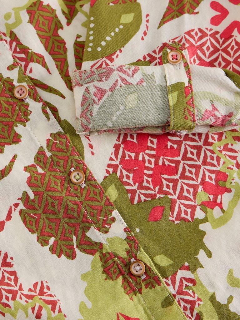 Sophie Collared Organic Cotton Long Sleeve Shirt in GREEN PR - FLAT DETAIL