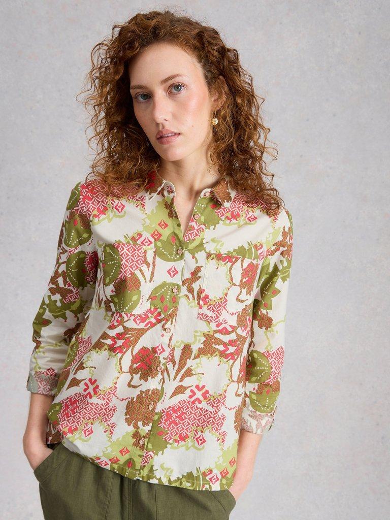 Sophie Collared Organic Cotton Long Sleeve Shirt in GREEN PR - LIFESTYLE
