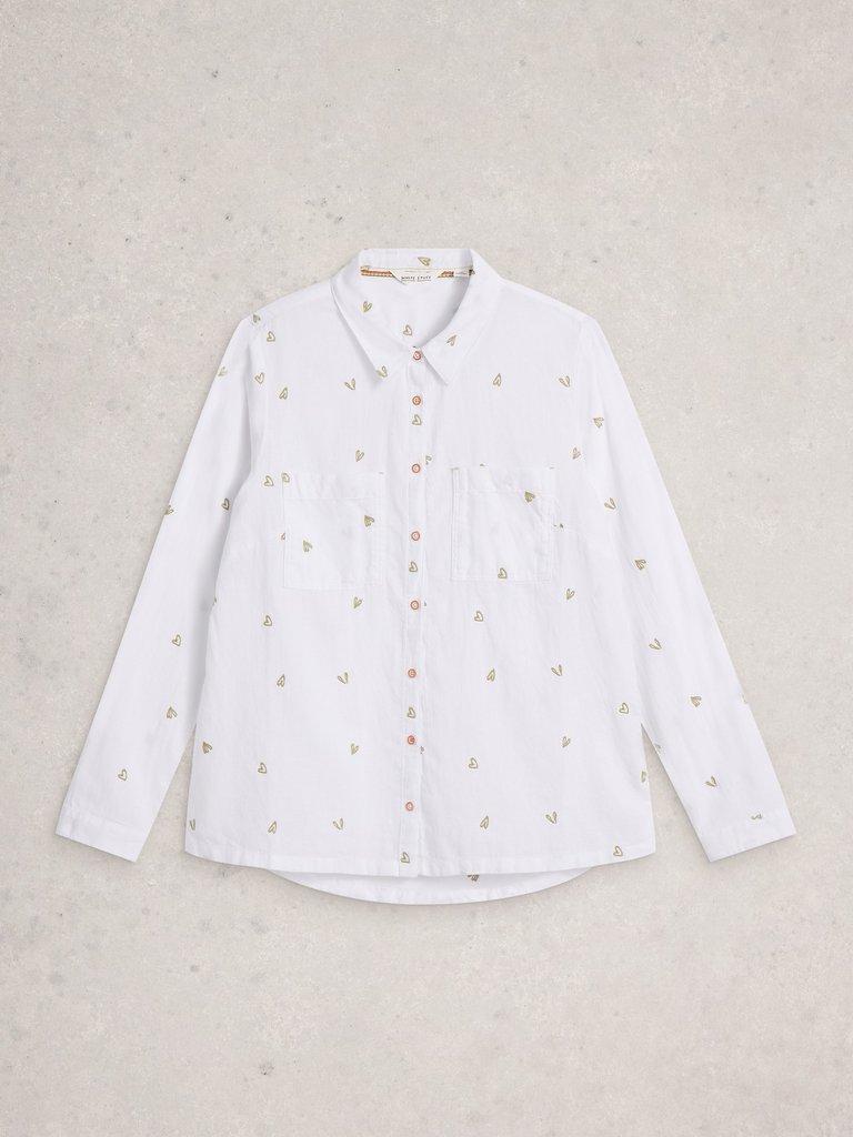 Sophie Collared Organic Cotton Long Sleeve Shirt in IVORY MLT - FLAT FRONT