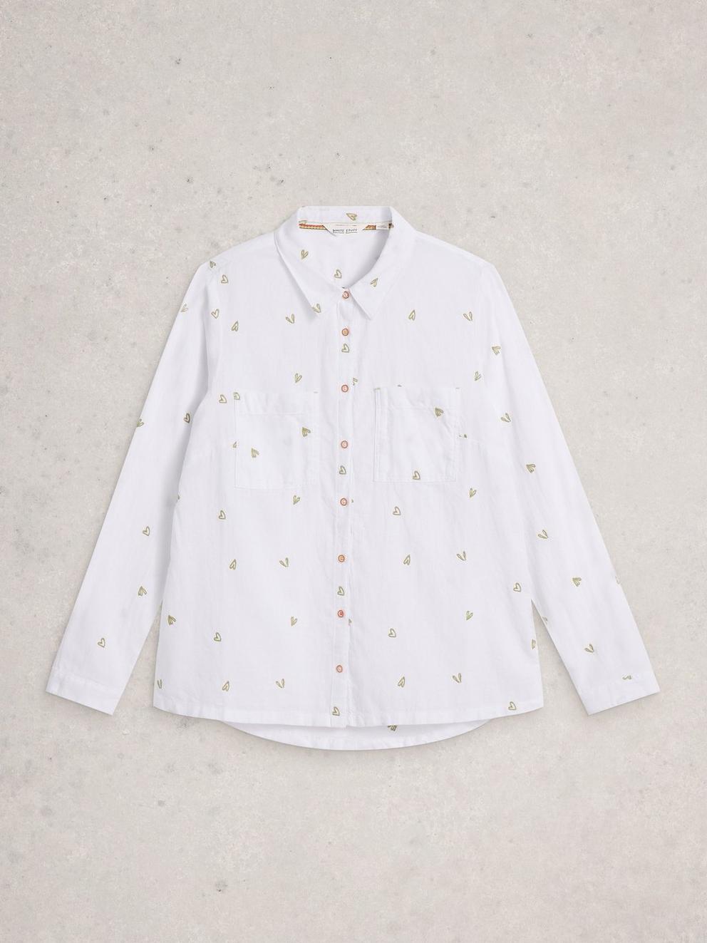 Sophie Collared Organic Cotton Long Sleeve Shirt in IVORY MLT - FLAT FRONT