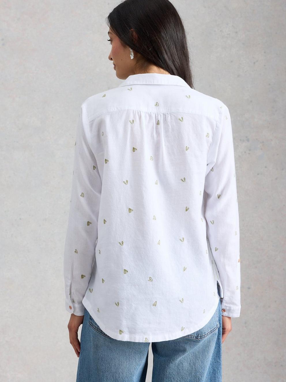Sophie Collared Organic Cotton Long Sleeve Shirt in IVORY MLT - MODEL BACK