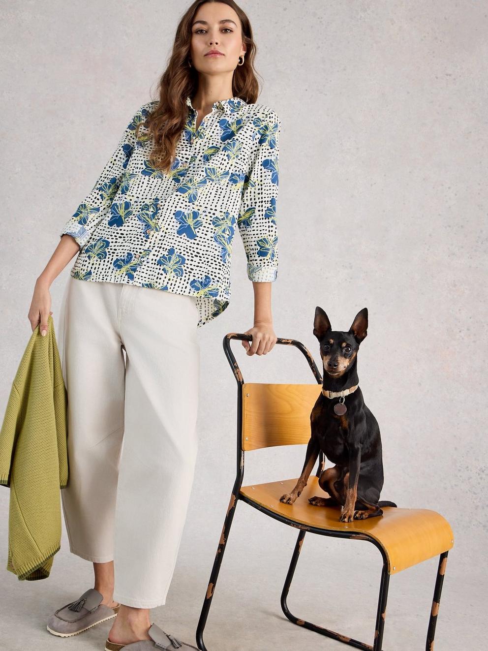 Sophie Collared Organic Cotton Long Sleeve Shirt in IVORY PR - LIFESTYLE