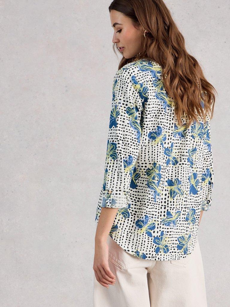 Sophie Collared Organic Cotton Long Sleeve Shirt in IVORY PR - MODEL BACK