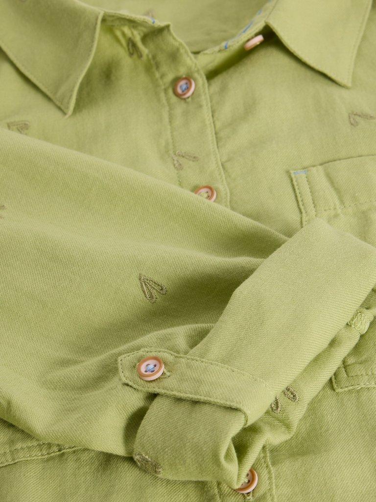 Sophie Collared Organic Cotton Long Sleeve Shirt in LGT GREEN - FLAT DETAIL
