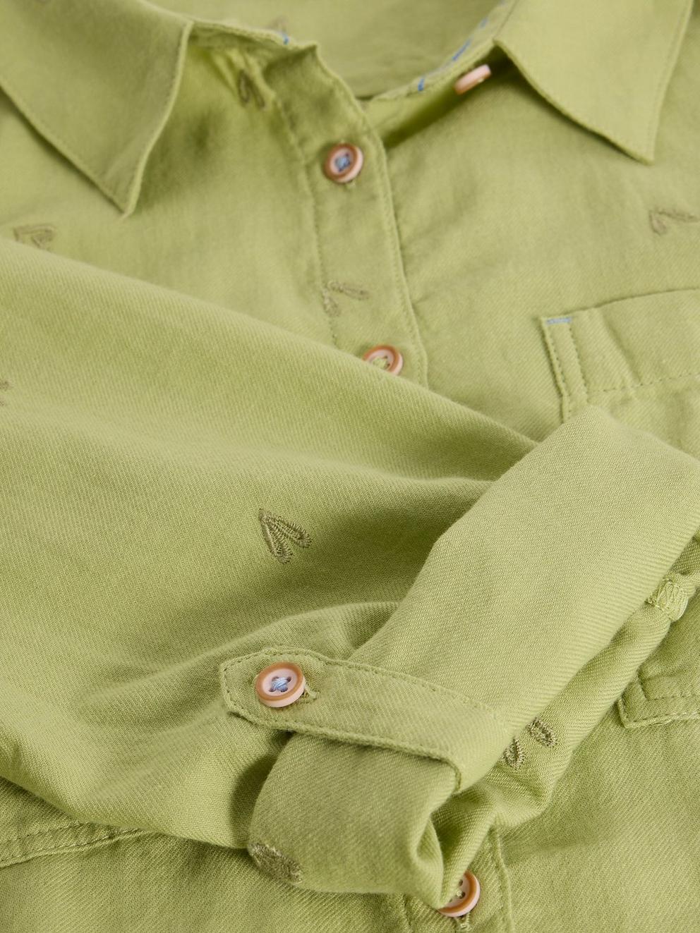 Sophie Collared Organic Cotton Long Sleeve Shirt in LGT GREEN - FLAT DETAIL