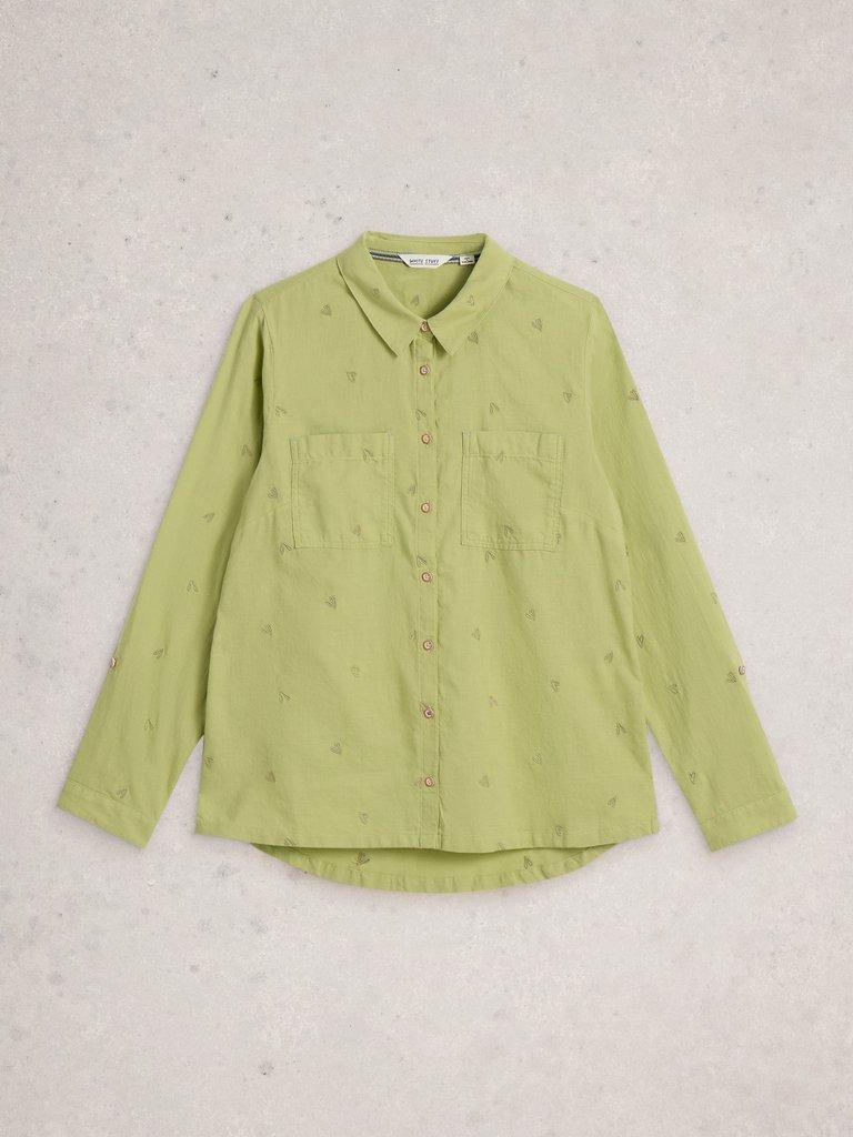 Sophie Collared Organic Cotton Long Sleeve Shirt in LGT GREEN - FLAT FRONT