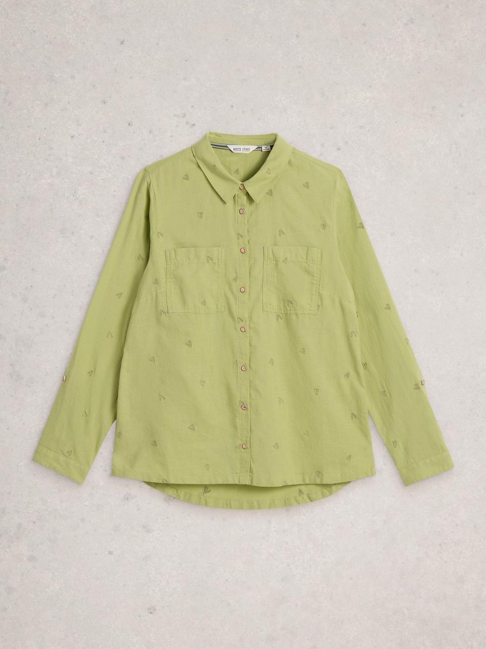 Sophie Collared Organic Cotton Long Sleeve Shirt in LGT GREEN - FLAT FRONT