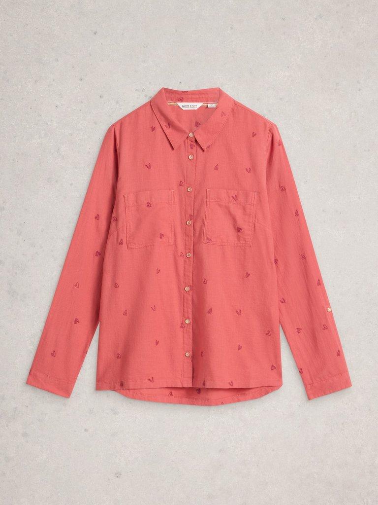 Sophie Collared Organic Cotton Long Sleeve Shirt in MID PINK - FLAT FRONT