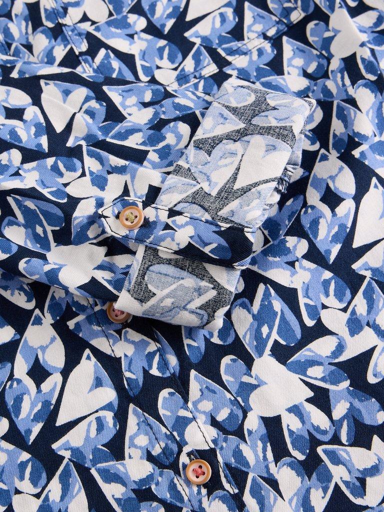 Sophie Collared Organic Cotton Long Sleeve Shirt in NAVY PR - FLAT DETAIL