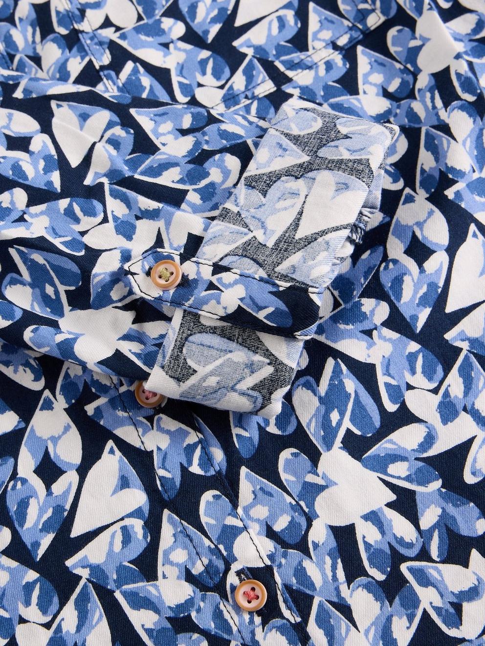 Sophie Collared Organic Cotton Long Sleeve Shirt in NAVY PR - FLAT DETAIL