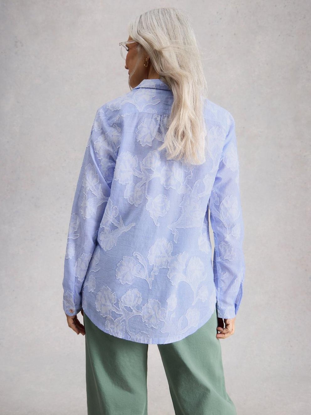 Sophie Jacquard Shirt in BLUE MLT - MODEL BACK