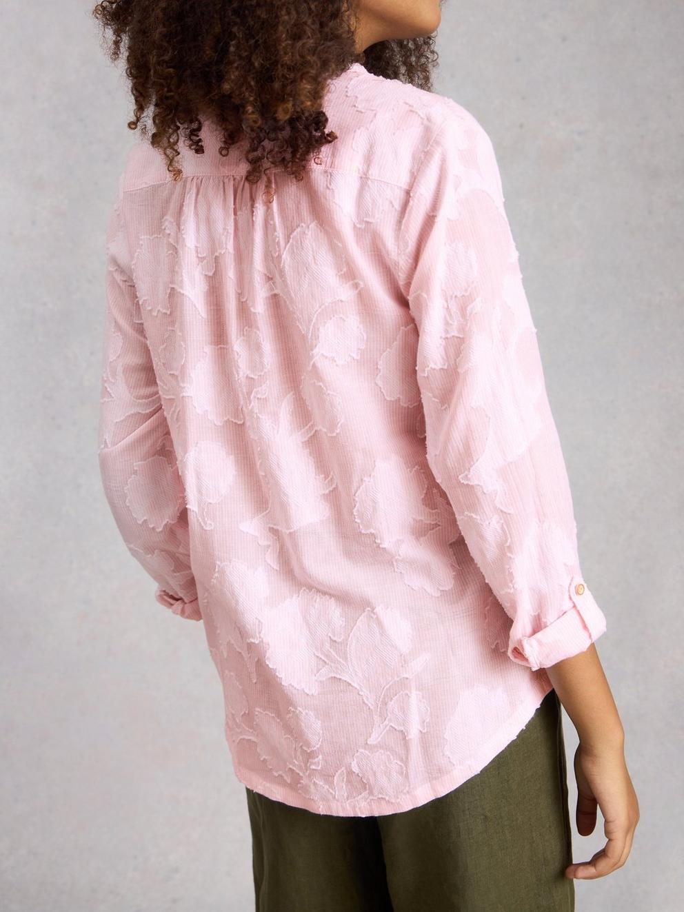 Sophie Jacquard Shirt in PINK MLT - MODEL BACK