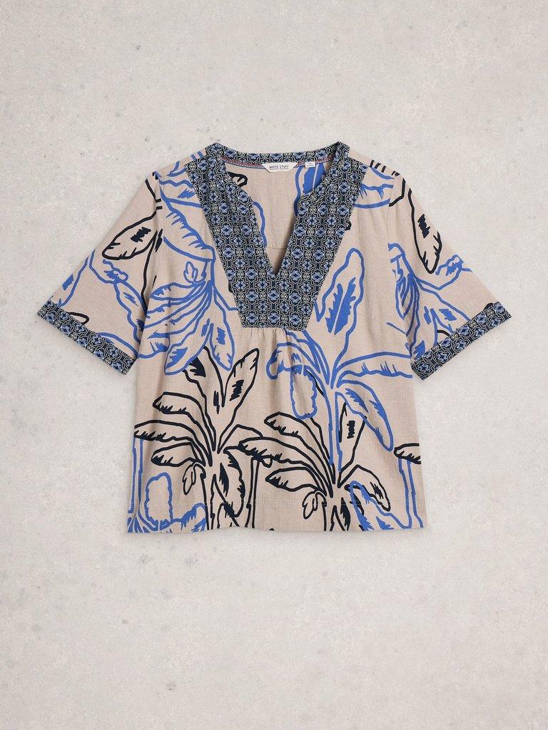 Ash Linen Blend Notch Neck Top in NAT MLT - FLAT FRONT