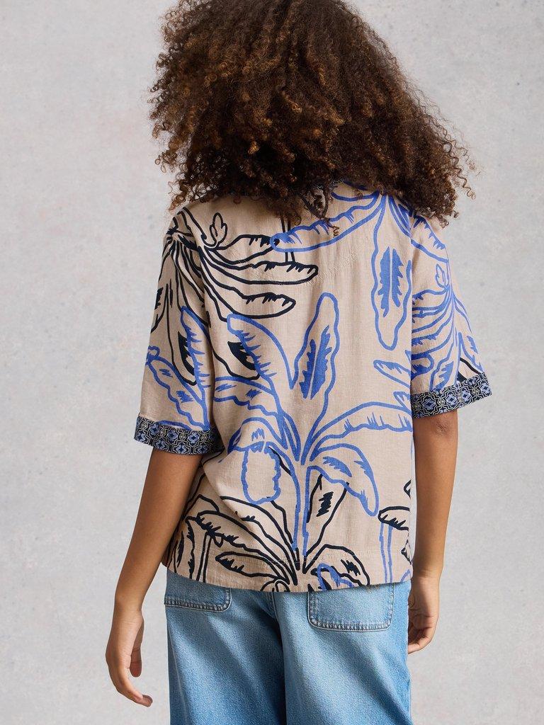 Ash Linen Blend Notch Neck Top in NAT MLT - MODEL BACK