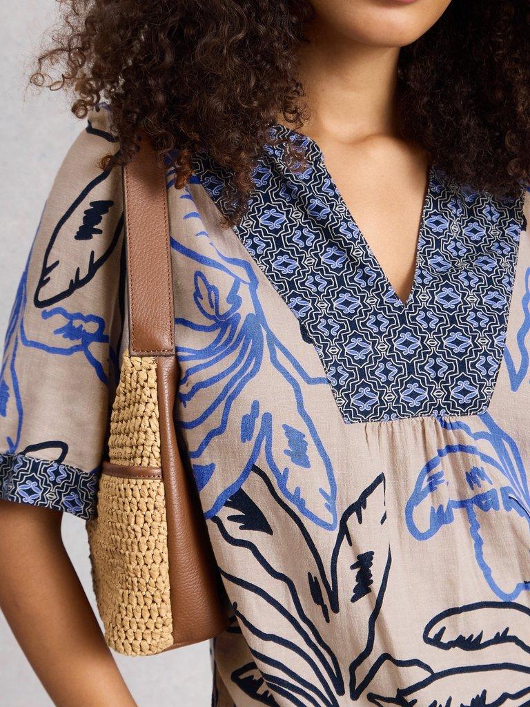 Ash Linen Blend Notch Neck Top in NAT MLT - MODEL DETAIL