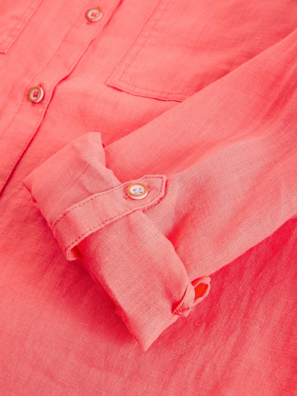 Sophie Linen Shirt in MID CORAL - FLAT DETAIL