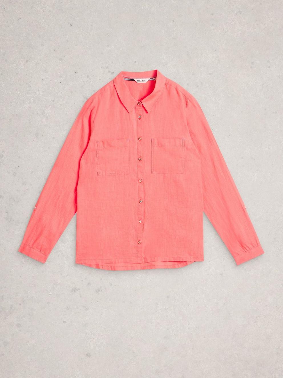 Sophie Linen Shirt in MID CORAL - FLAT FRONT