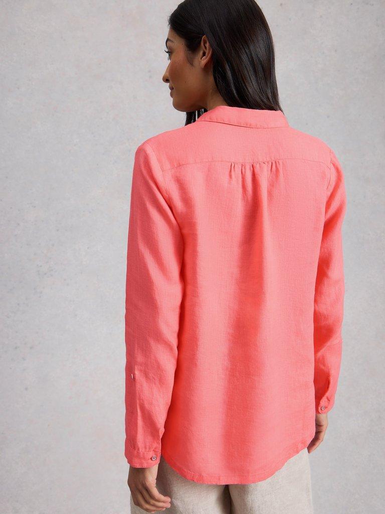 Sophie Linen Shirt in MID CORAL - MODEL BACK