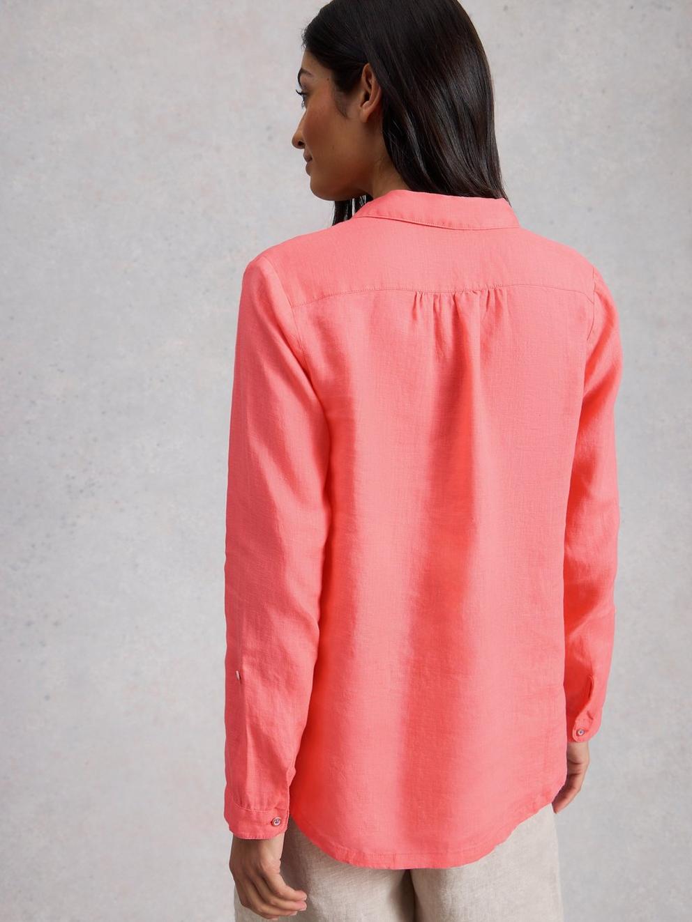 Sophie Linen Shirt in MID CORAL - MODEL BACK