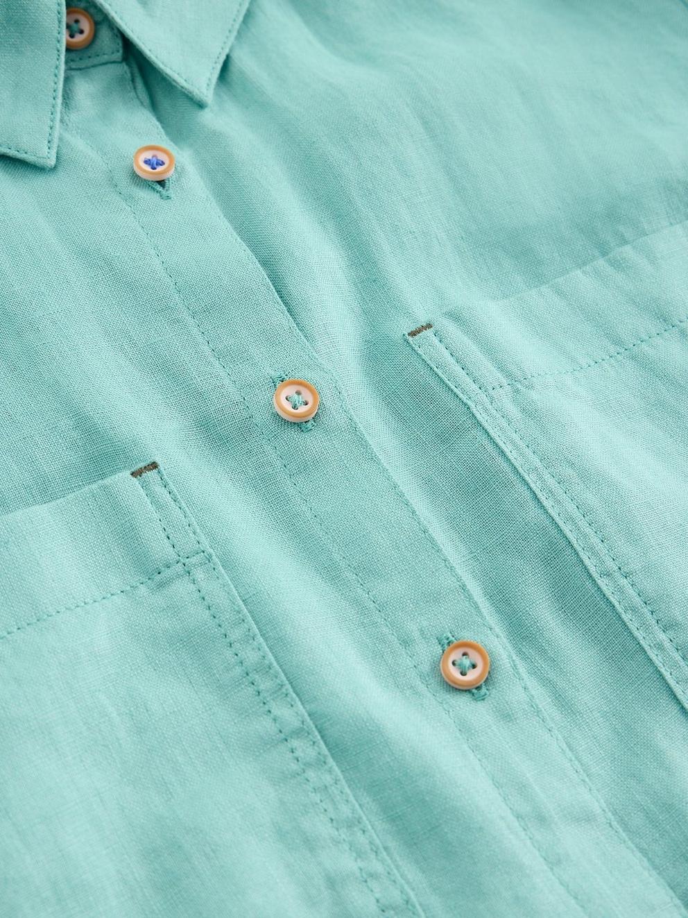 Sophie Linen Shirt in MID TEAL - FLAT DETAIL
