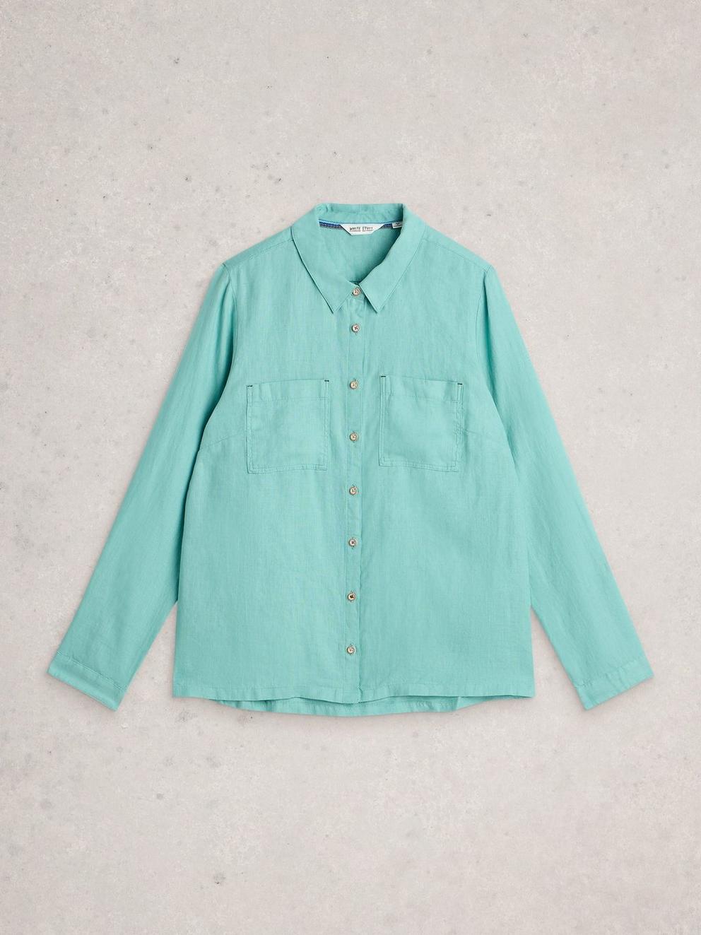 Sophie Linen Shirt in MID TEAL - FLAT FRONT