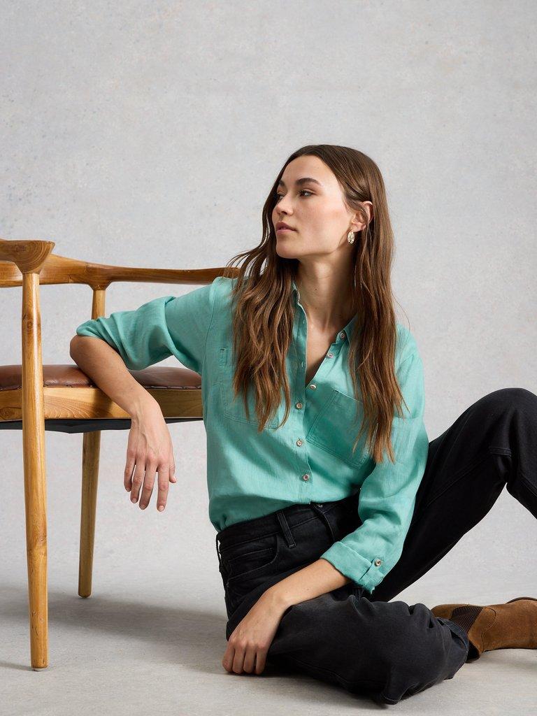Sophie Linen Shirt in MID TEAL - LIFESTYLE