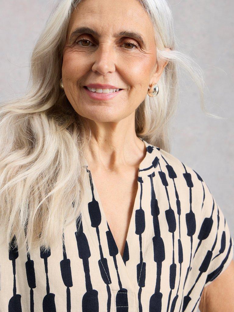 Nicole Linen Blend Top in IVORY PR - MODEL DETAIL