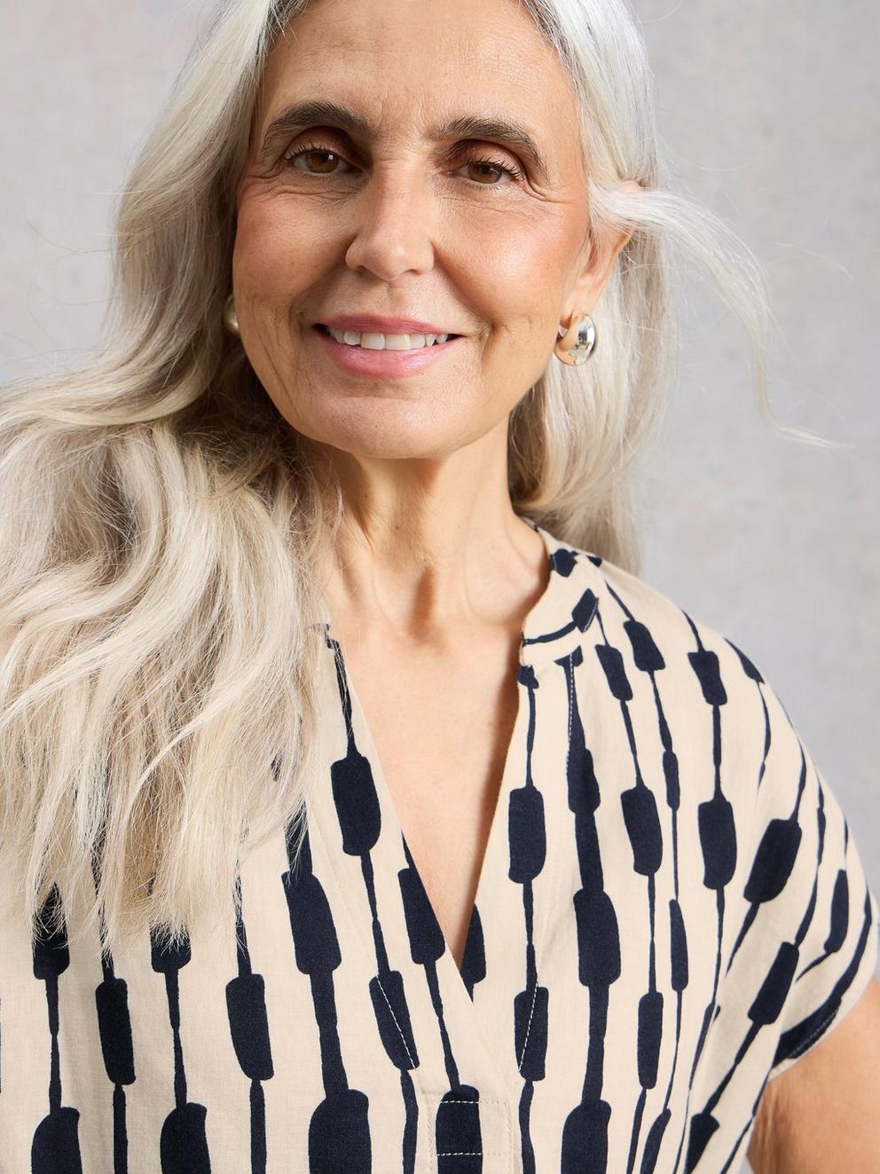 Nicole Linen Blend Top in IVORY PR - MODEL DETAIL