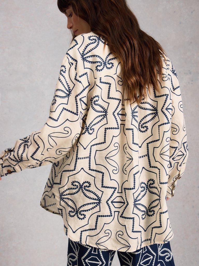 Lydia Linen Collared Shirt in IVORY PR - MODEL BACK