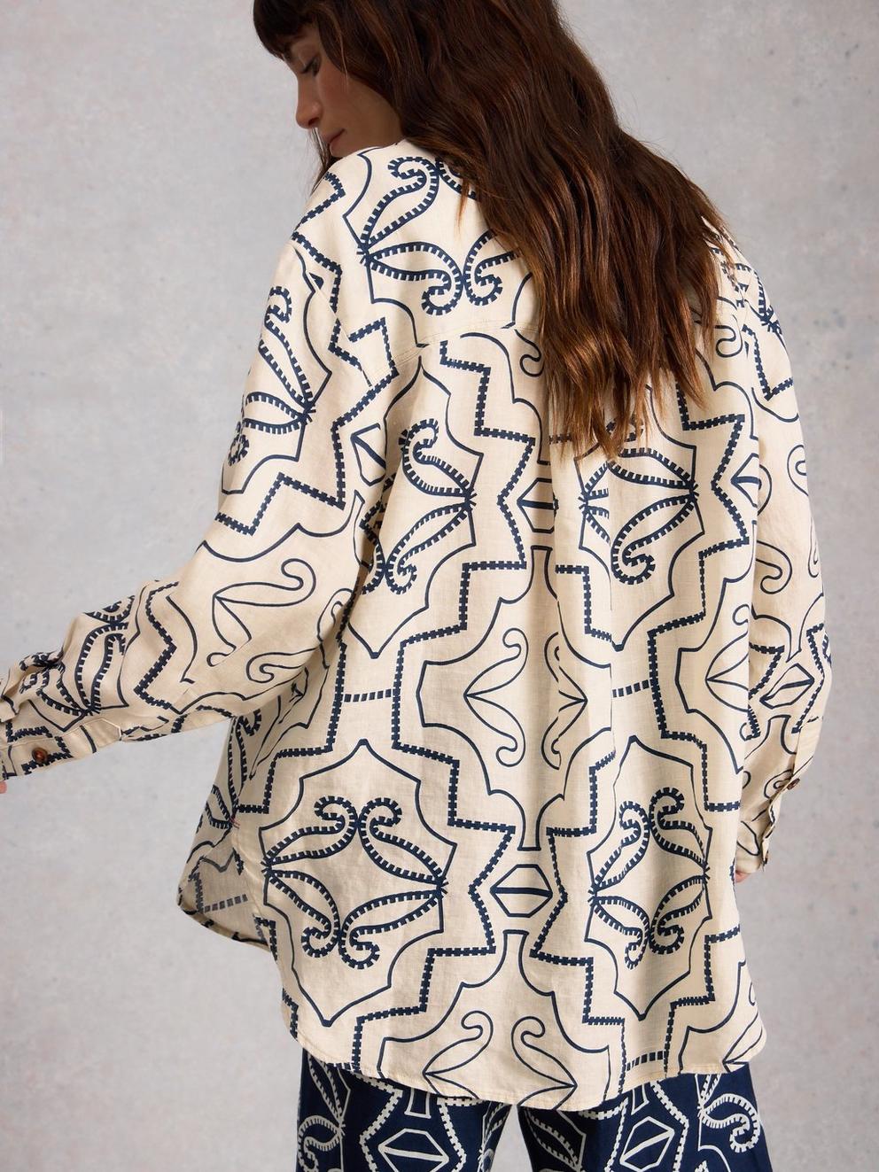 Lydia Linen Collared Shirt in IVORY PR - MODEL BACK