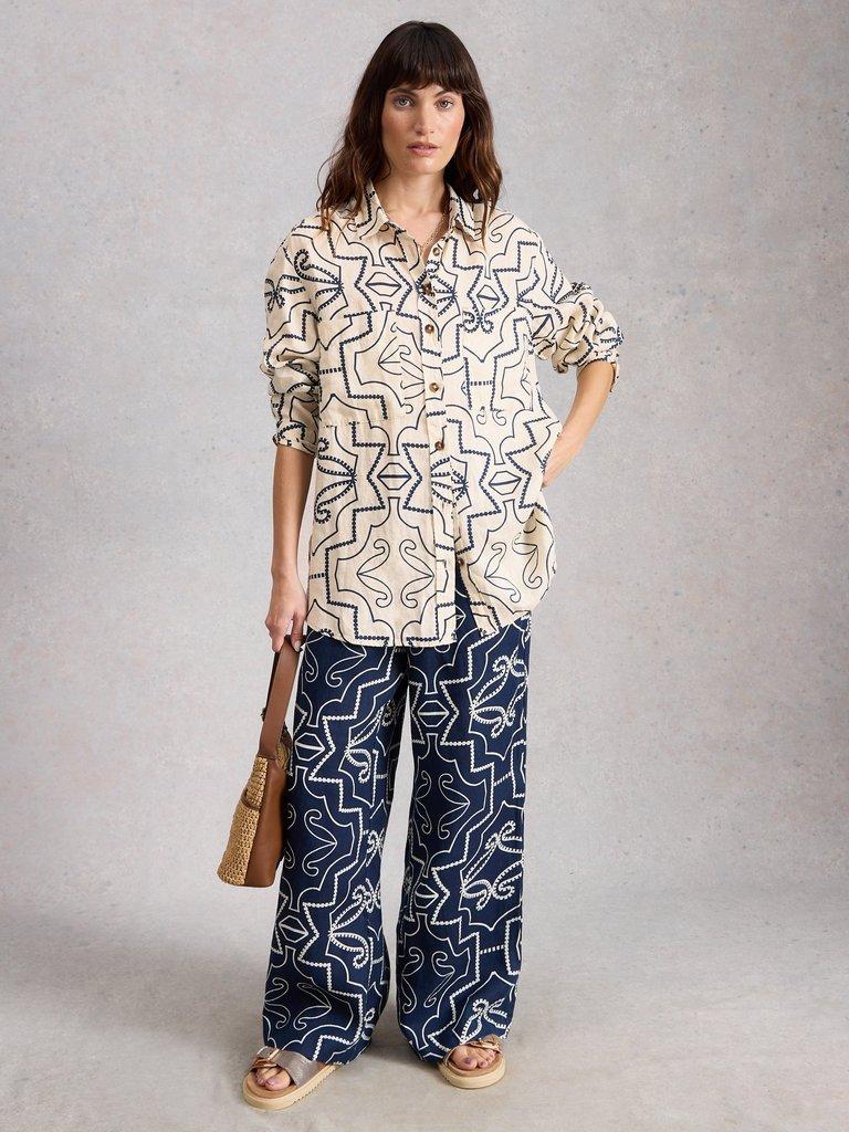 Lydia Linen Collared Shirt in IVORY PR - MODEL FRONT