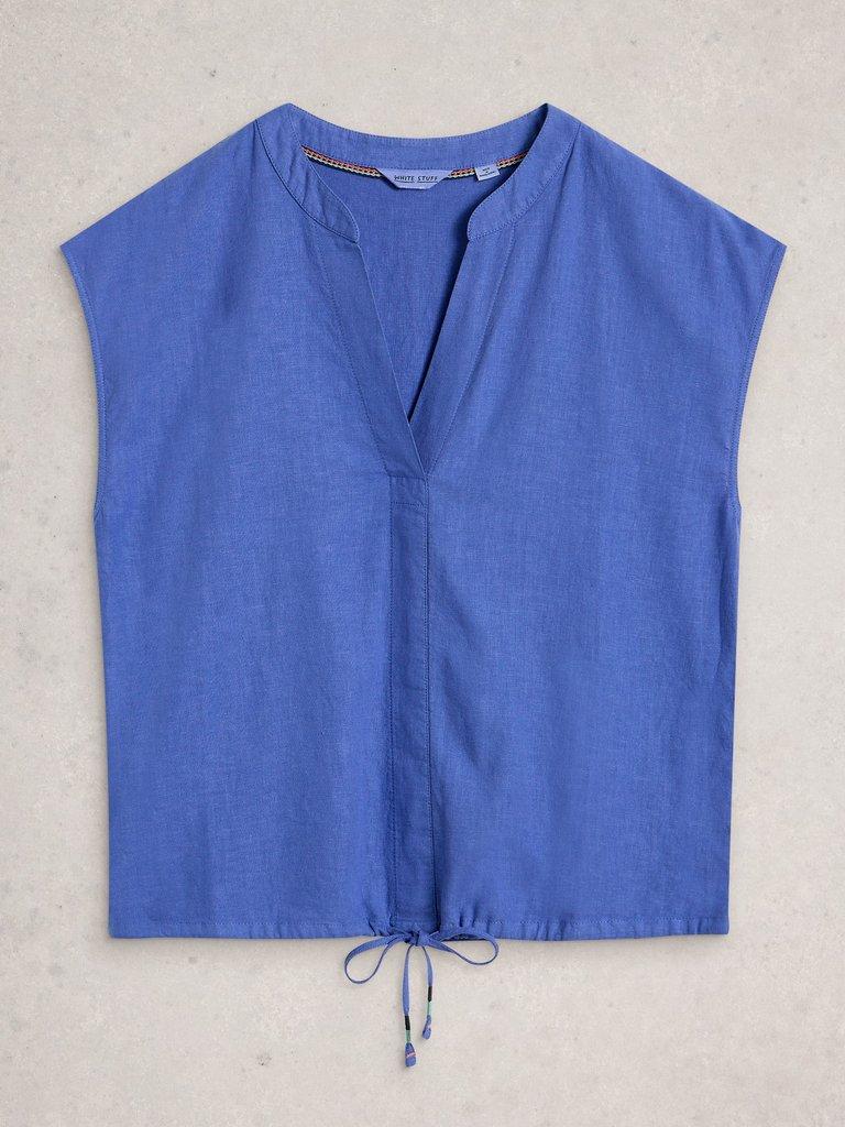 Nicole Linen Blend Notch Neck Top in BRT BLUE - FLAT FRONT
