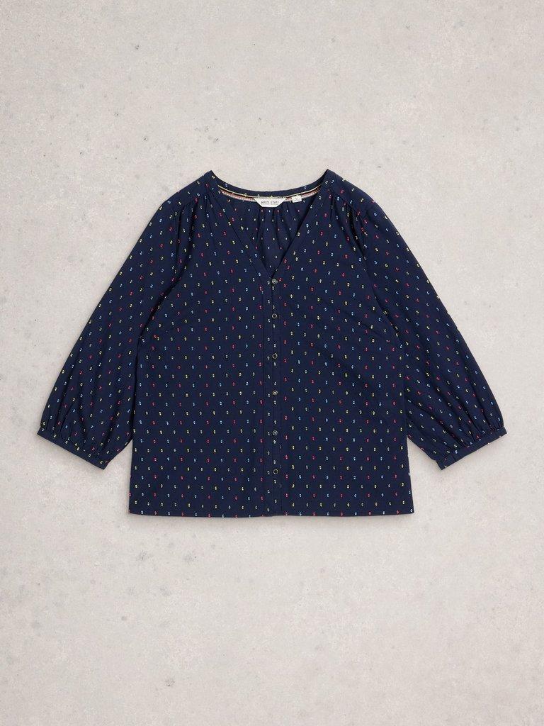 Ruby Cotton Organic Top in NAVY MULTI - FLAT FRONT