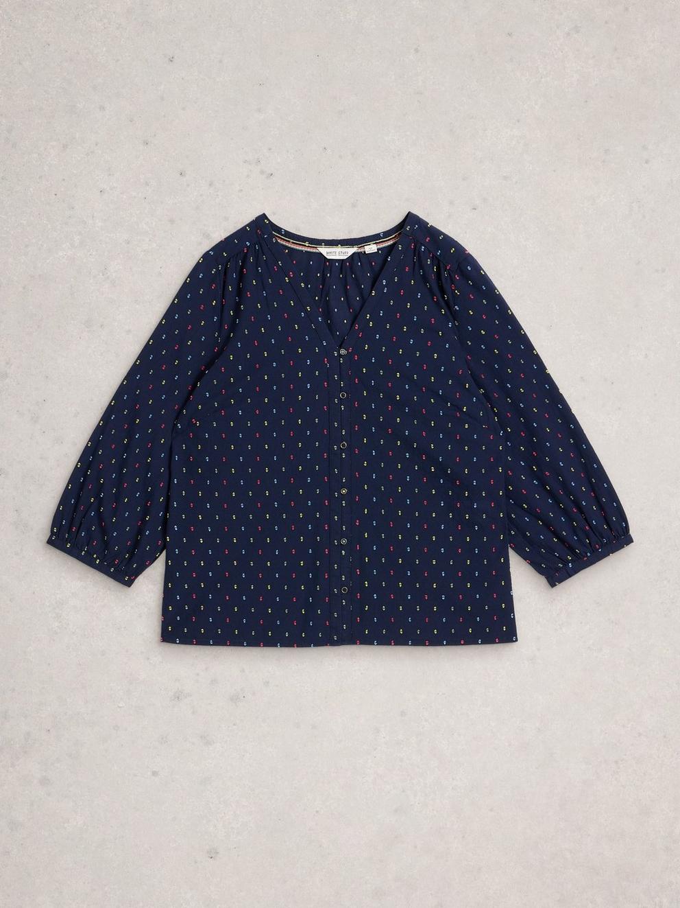 Ruby Cotton Organic Top in NAVY MULTI - FLAT FRONT