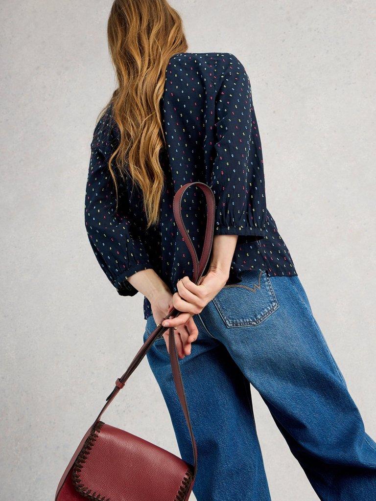 Ruby Cotton Organic Top in NAVY MULTI - MODEL BACK