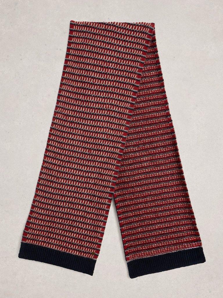 Tuck Stitch Knitted Scarf in RED MLT - FLAT BACK
