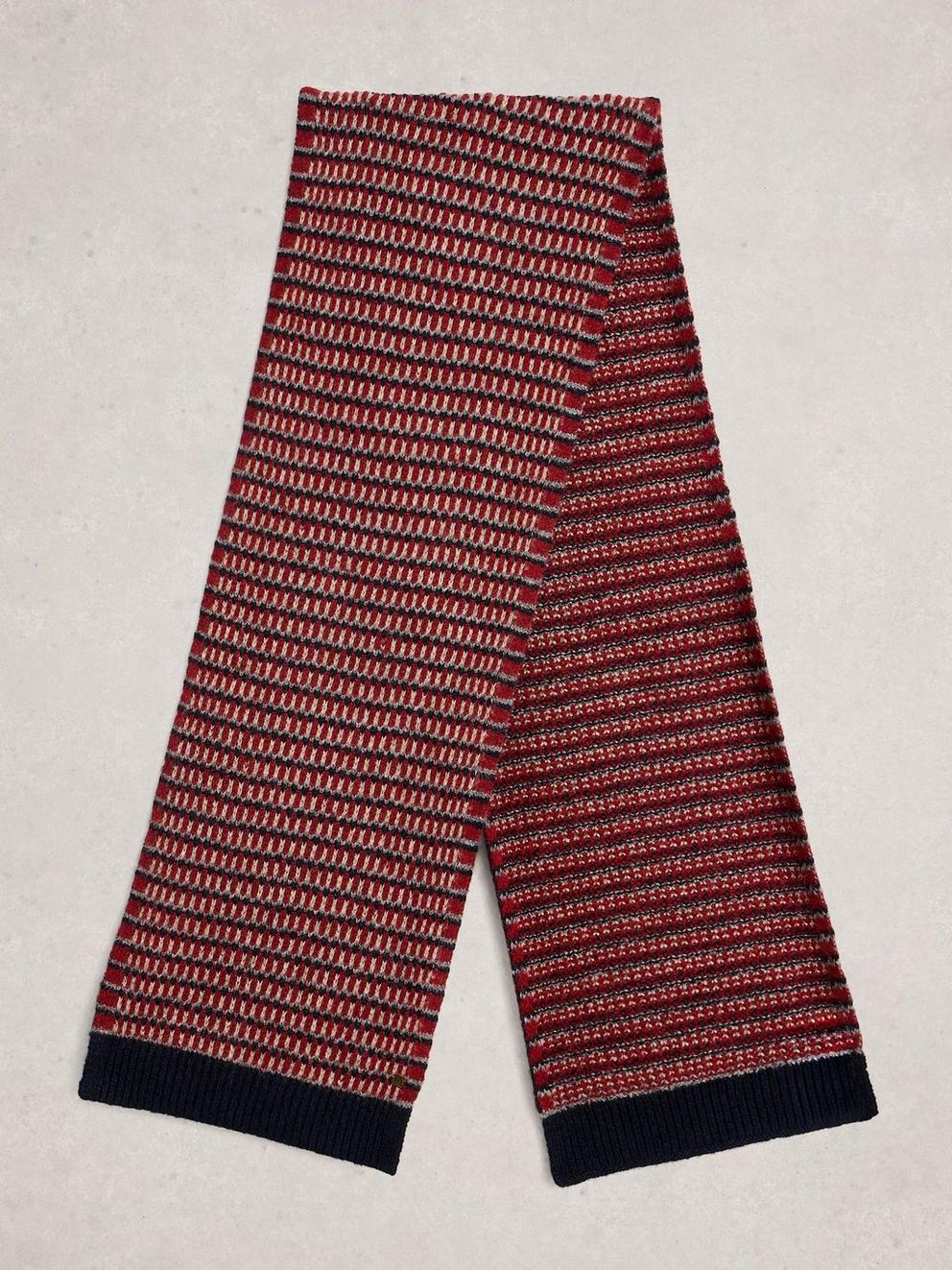 Tuck Stitch Knitted Scarf in RED MLT - FLAT BACK
