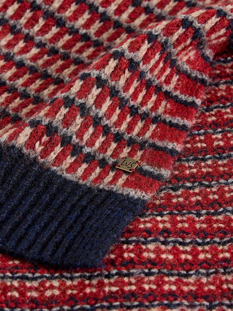 Tuck Stitch Knitted Scarf in RED MLT - FLAT DETAIL