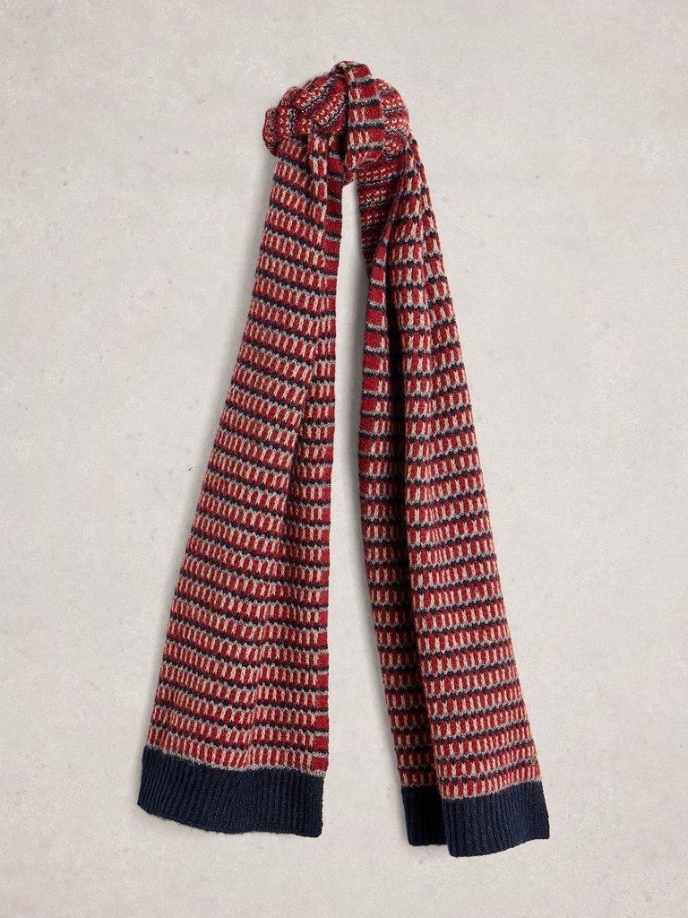 Tuck Stitch Knitted Scarf in RED MLT - FLAT FRONT