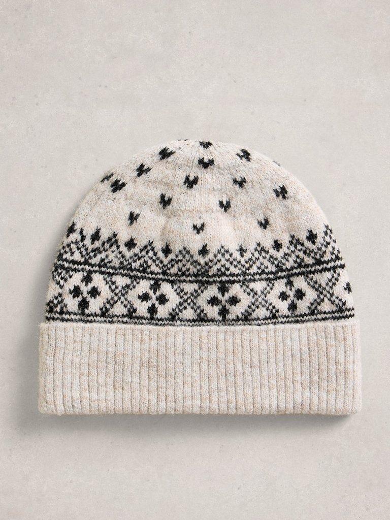 Fairisle Heart Beanie in NAT MLT - FLAT DETAIL