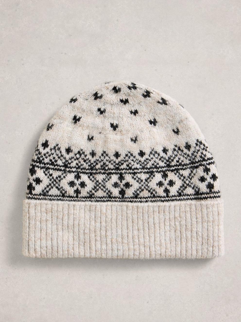 Fairisle Heart Beanie in NAT MLT - FLAT FRONT