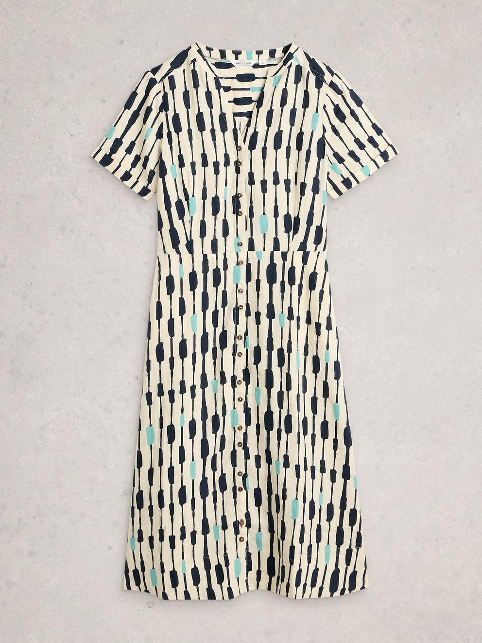 Iris Linen Short Sleeve Dress in IVORY MLT - FLAT FRONT