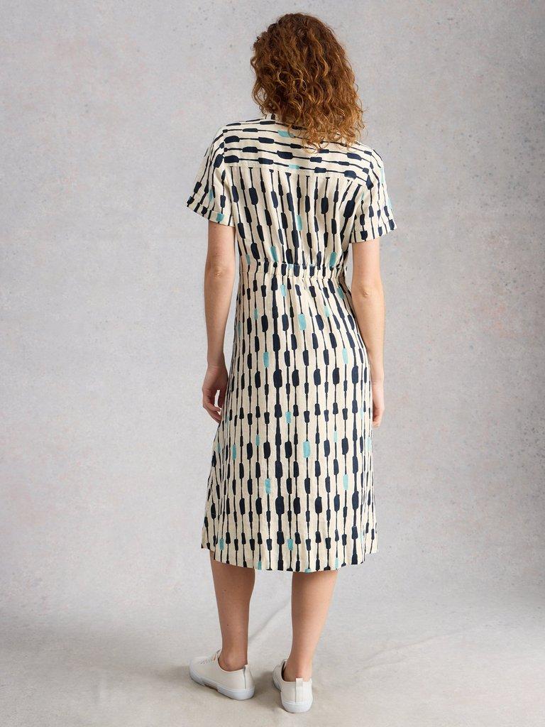 Iris Linen Short Sleeve Dress in IVORY MLT - MODEL BACK