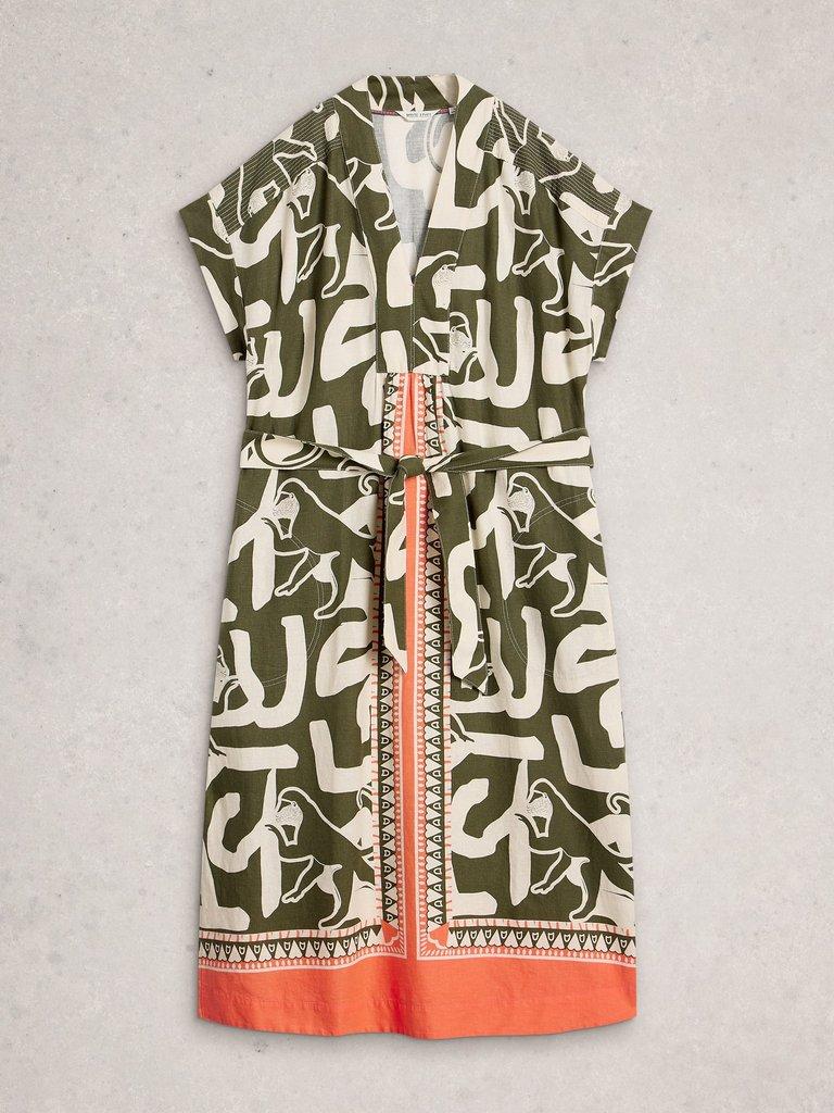 Marianne Linen Blend V Neck Dress in NAT PR - FLAT FRONT