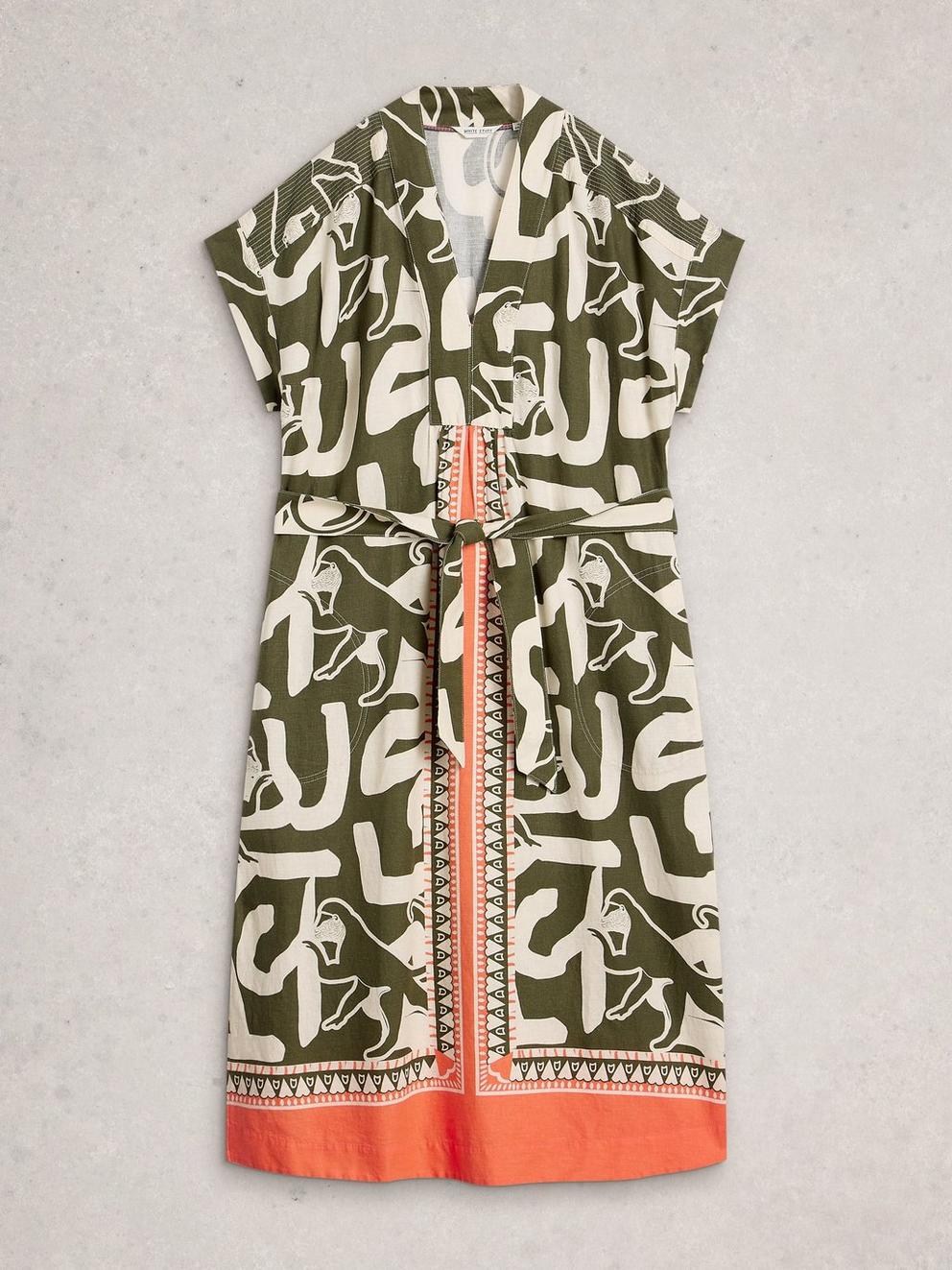 Marianne Linen Blend V Neck Dress in NAT PR - FLAT FRONT