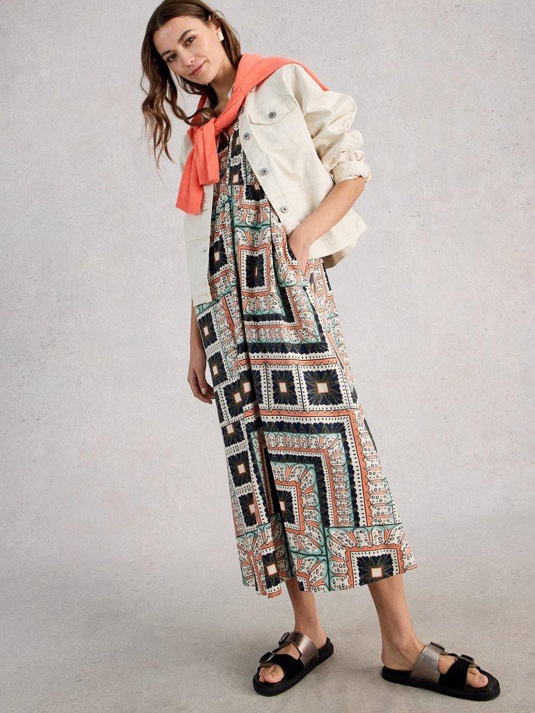 Lorna Linen Blend Sleeveless Maxi Dress in IVORY MLT - MODEL DETAIL