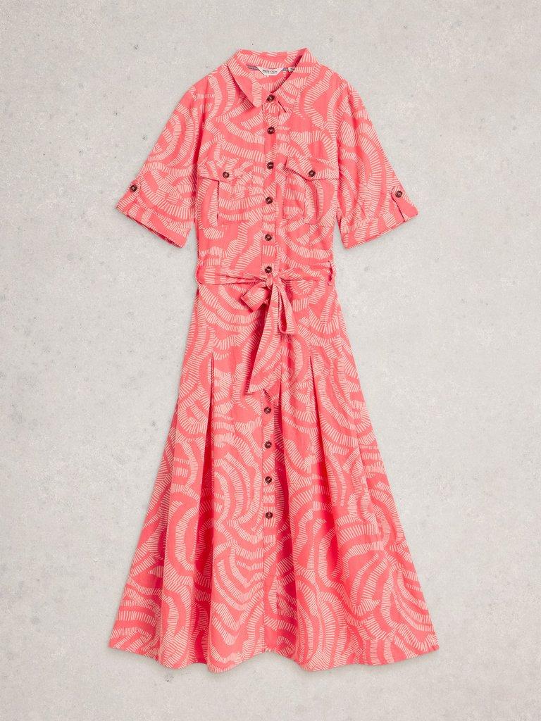 Tiff Linen Blend Shirt Midi Dress in CORAL MLT - FLAT FRONT