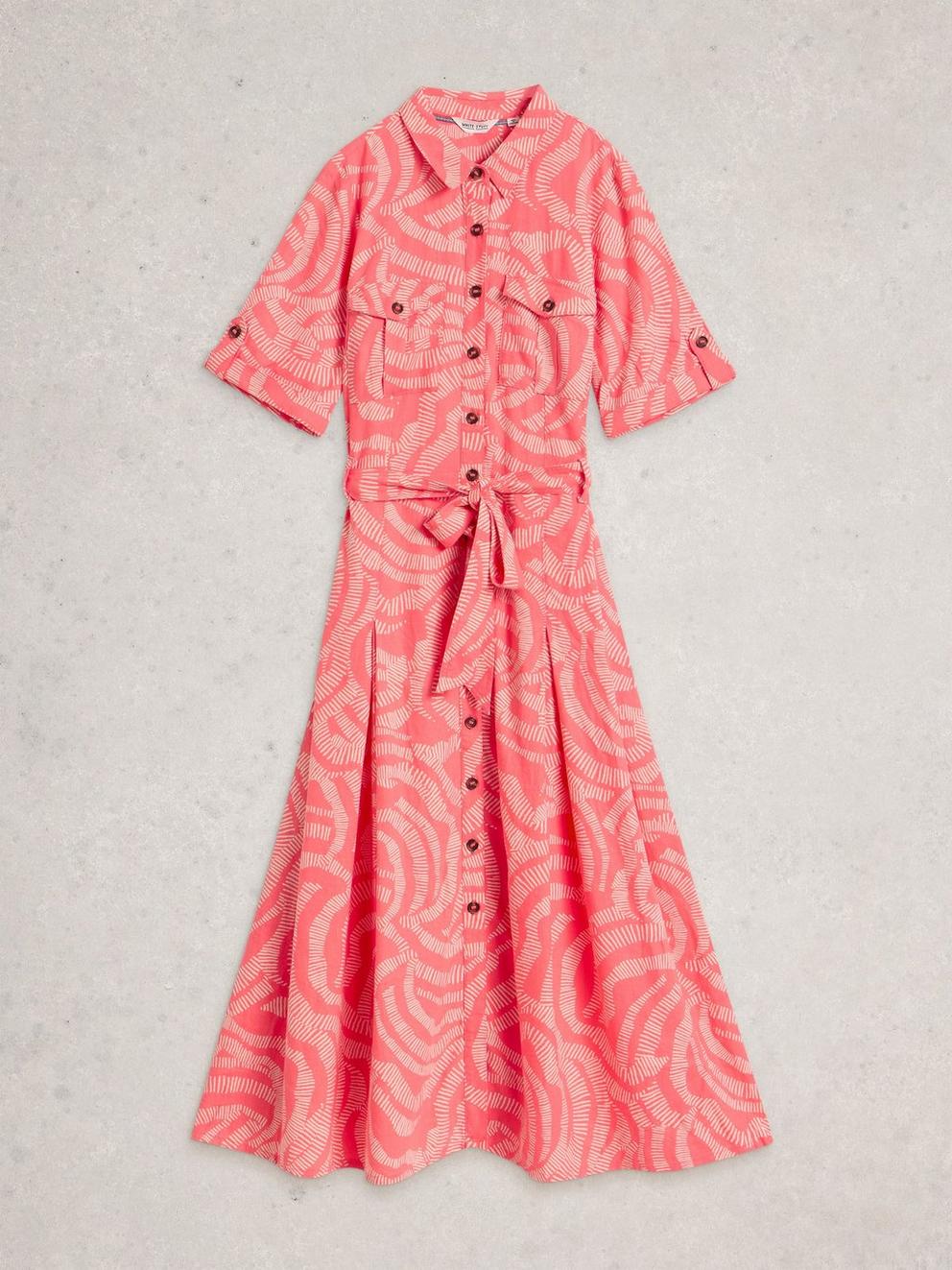 Tiff Linen Blend Shirt Midi Dress in CORAL MLT - FLAT FRONT