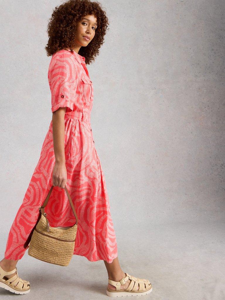 Tiff Linen Blend Shirt Midi Dress in CORAL MLT - LIFESTYLE