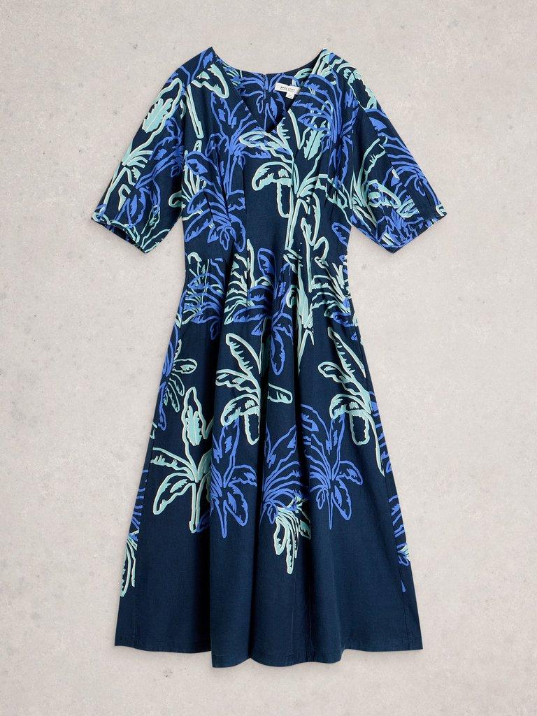 Kate Midi Linen Blend Dress in NAVY PR - FLAT FRONT